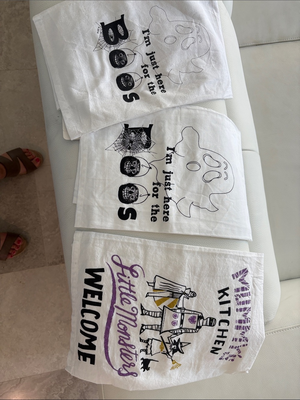 Twisted White Halloween Kitchen Towels with Black and Purple Accents